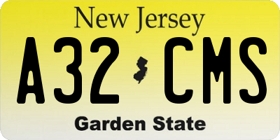 NJ license plate A32CMS