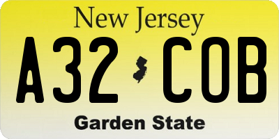 NJ license plate A32COB