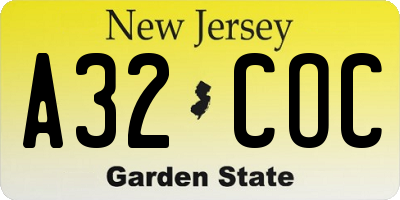 NJ license plate A32COC