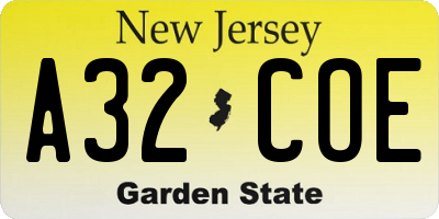 NJ license plate A32COE