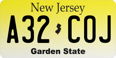 NJ license plate A32COJ