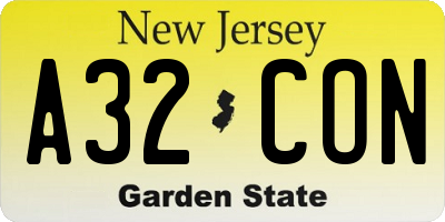 NJ license plate A32CON
