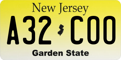 NJ license plate A32COO