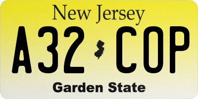 NJ license plate A32COP