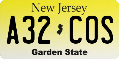 NJ license plate A32COS