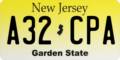 NJ license plate A32CPA