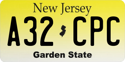NJ license plate A32CPC