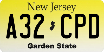 NJ license plate A32CPD