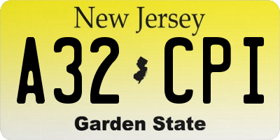 NJ license plate A32CPI