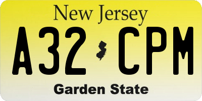NJ license plate A32CPM
