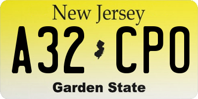 NJ license plate A32CPO