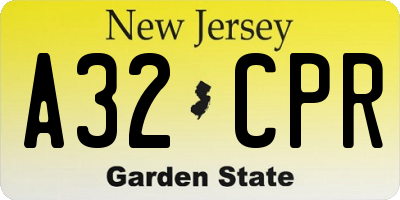NJ license plate A32CPR