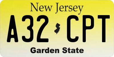 NJ license plate A32CPT