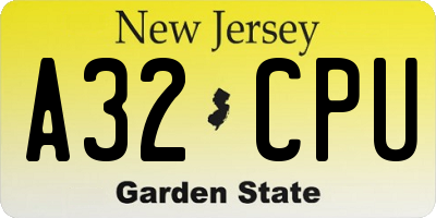 NJ license plate A32CPU