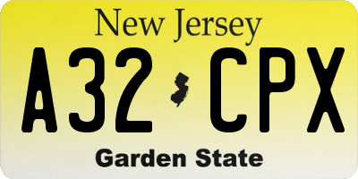 NJ license plate A32CPX