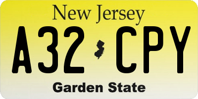NJ license plate A32CPY