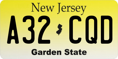 NJ license plate A32CQD
