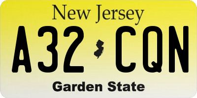 NJ license plate A32CQN