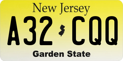 NJ license plate A32CQQ