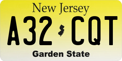 NJ license plate A32CQT