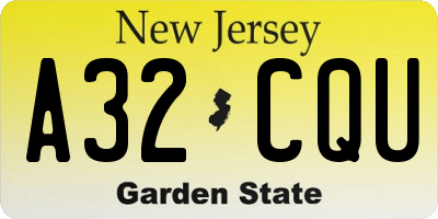 NJ license plate A32CQU