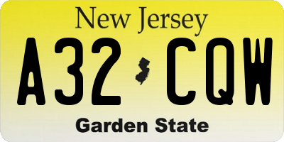 NJ license plate A32CQW