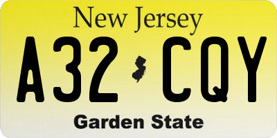 NJ license plate A32CQY