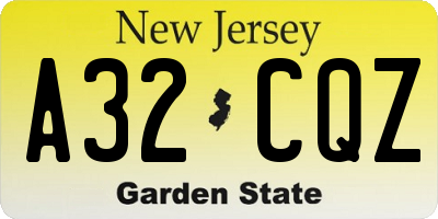 NJ license plate A32CQZ