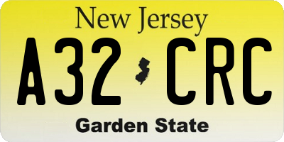 NJ license plate A32CRC