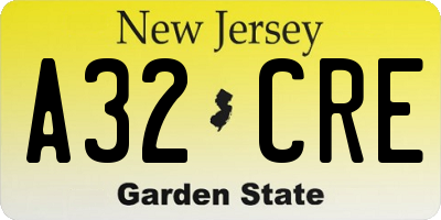 NJ license plate A32CRE