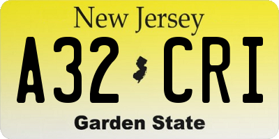 NJ license plate A32CRI