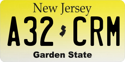 NJ license plate A32CRM