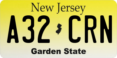 NJ license plate A32CRN