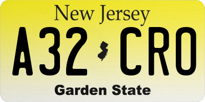 NJ license plate A32CRO