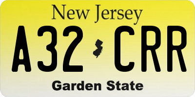 NJ license plate A32CRR