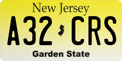 NJ license plate A32CRS