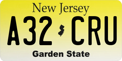 NJ license plate A32CRU