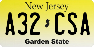 NJ license plate A32CSA