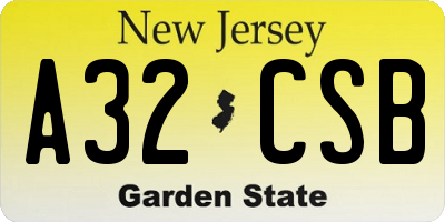 NJ license plate A32CSB