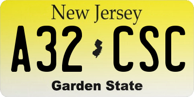 NJ license plate A32CSC
