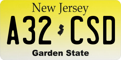 NJ license plate A32CSD