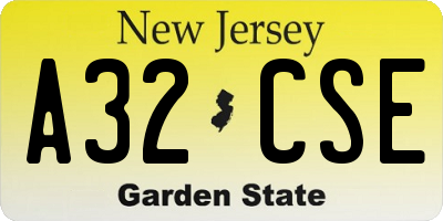 NJ license plate A32CSE