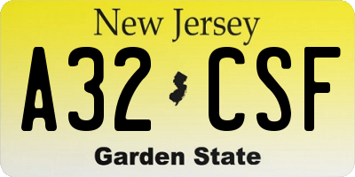 NJ license plate A32CSF