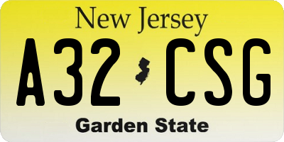 NJ license plate A32CSG