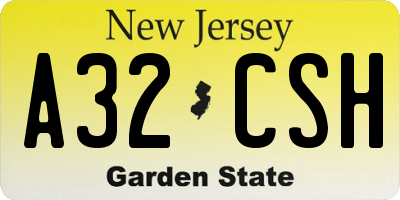NJ license plate A32CSH