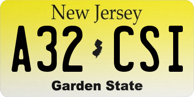 NJ license plate A32CSI