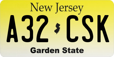 NJ license plate A32CSK