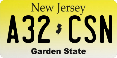 NJ license plate A32CSN