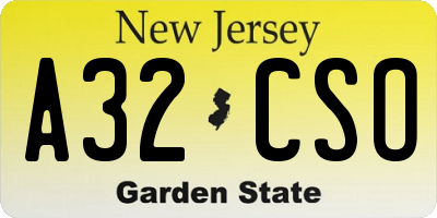NJ license plate A32CSO
