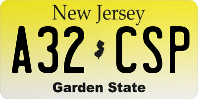 NJ license plate A32CSP